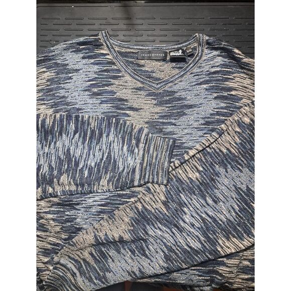 Jhane Barnes Sweater 100% Silk Mens Multicolor Pullover V neck XL Blk-Blue-Slate - Picture 7 of 7